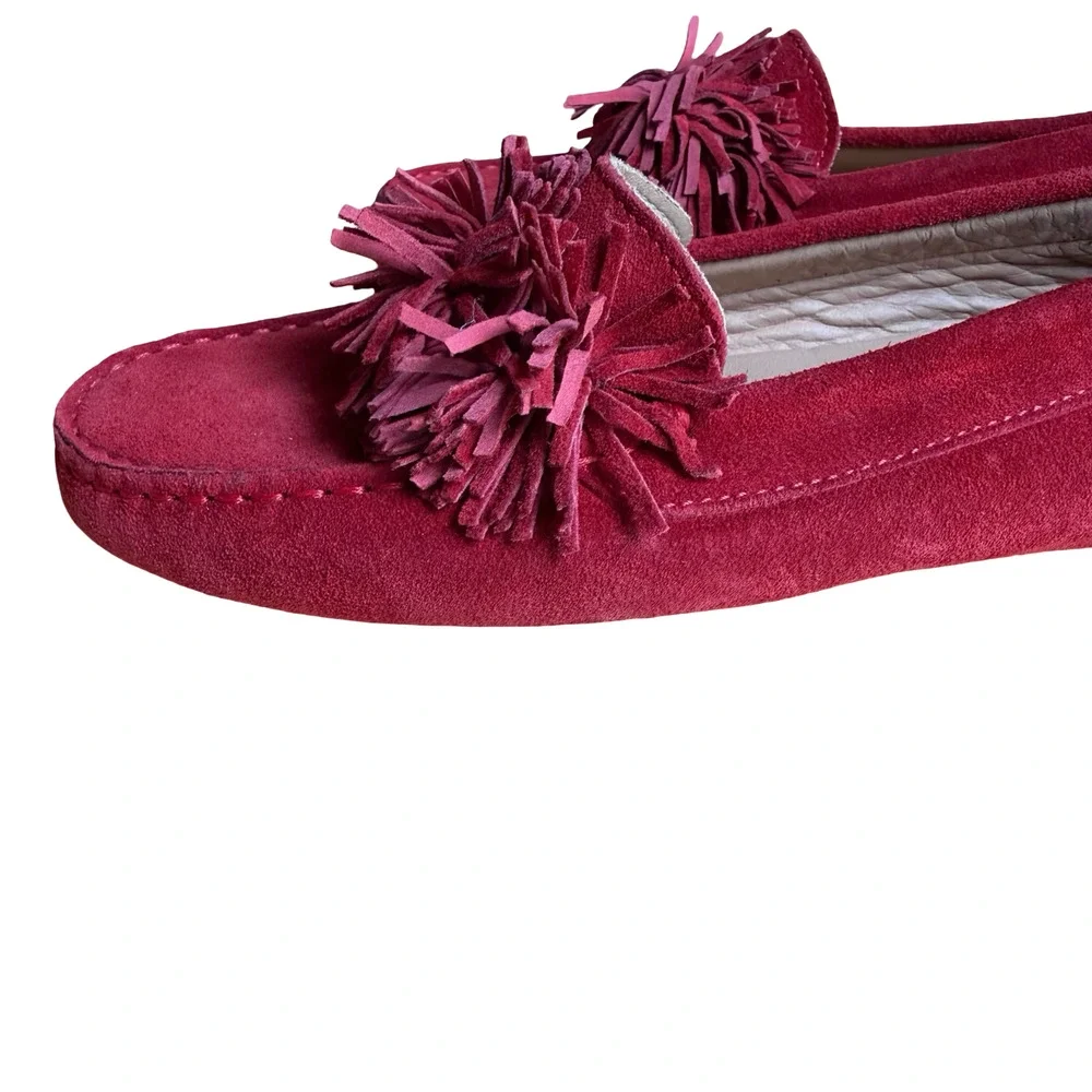 M. Gemi Italy Red Driving Loafers Flats Slip On Suede Leather Shoes 36.5 / 6 .5